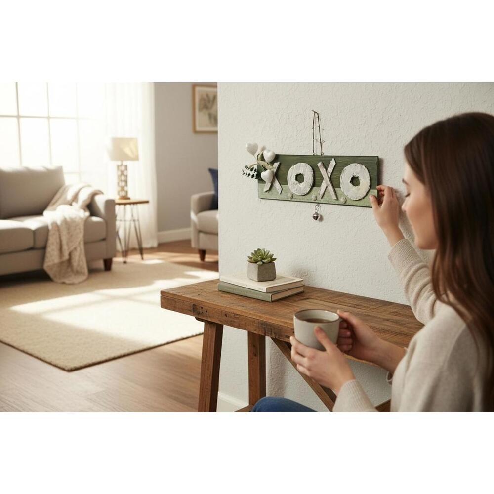 Rustic XOXO Wall Hanging Decor with Heart Accents
